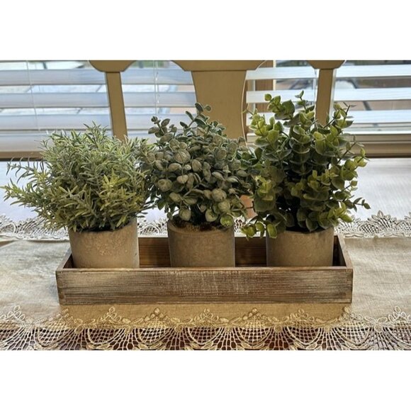 New Set of 3 Mini Potted Artificial Eucalyptus Plants Faux Rosemary Plant - Picture 2 of 2